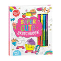 Super Cute Sketchbook with colorful illustrations and drawing tools on a white background.