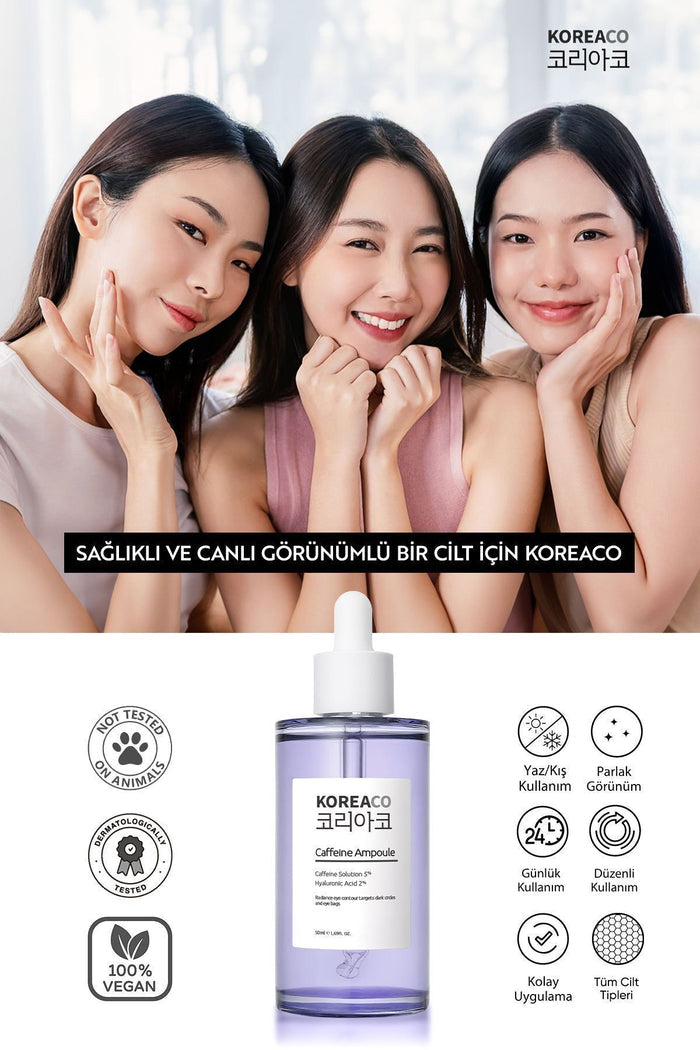 KOREACO Caffeine Under Eye Dark Circle and Puffiness Ampoule Serum is designed to visibly reduce the look of dark circles, under-eye bags, and tired-looking skin.