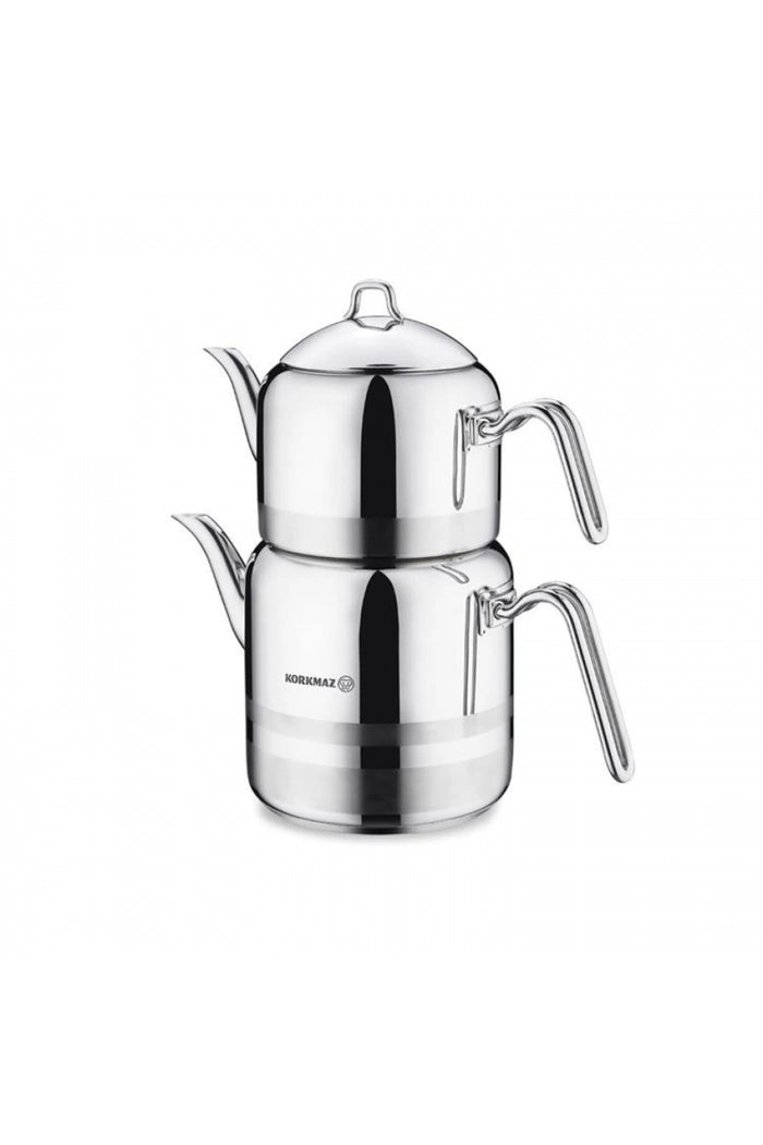 Bring classic Turkish tea culture to your kitchen with the Korkmaz Kor A114 Largo Stainless Steel Teapot Set.