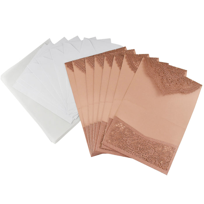 Lace Envelope Accent Laser Cut Blank Invitation, 10-Inch x 7-Inch