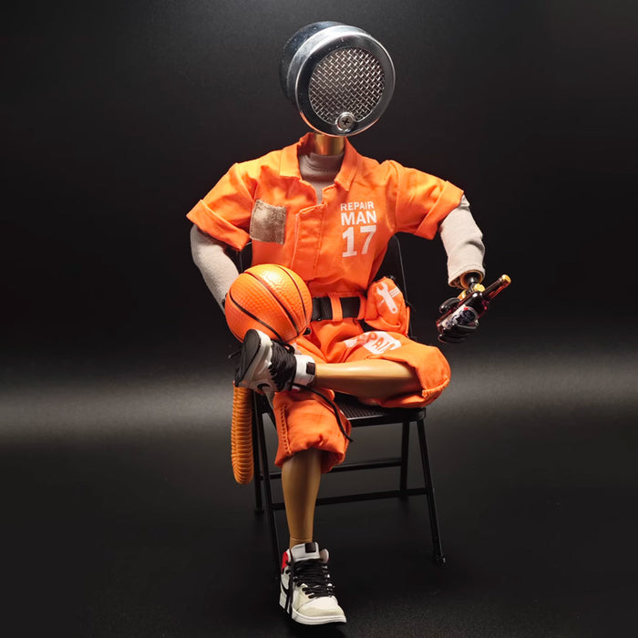 Lamp Man – Orange Workwear Garage Figure with Beer & Football (American Style)