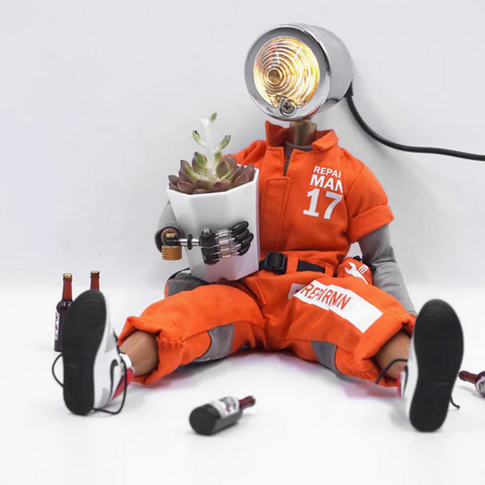 Lamp Man – Orange Workwear Garage Figure with Beer & Football (American Style)