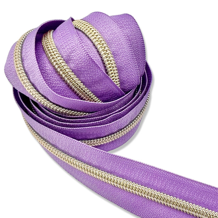 Lilac | #5 Light Gold Zipper by the Yard - 3 Yard Singles