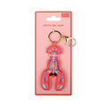 A lobster-shaped bag charm by HIJINX, attached to a pink retail card with a gold-tone key ring and clasp, shown on a plain white background.
