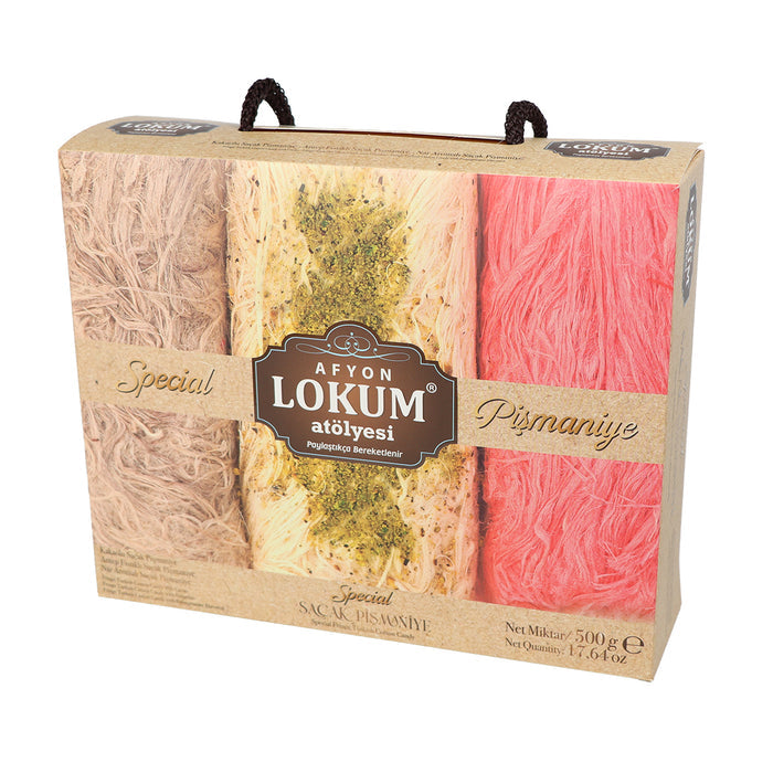 Lokum Atölyesi Special Saçak Pişmaniye is a classic Turkish sweet known for its delicate, cotton-like strands that melt in your mouth.