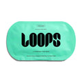 Green packaging of LOOPS hydrogel face mask on a white background.