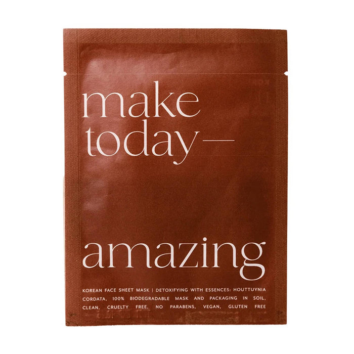 A brown stand-up pouch of Make Today Amazing Korean Face Sheet Mask on a plain white background.