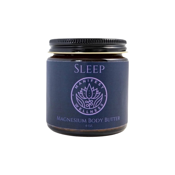 Jar of Sleep magnesium body butter from Manifest Wellness on a white background.