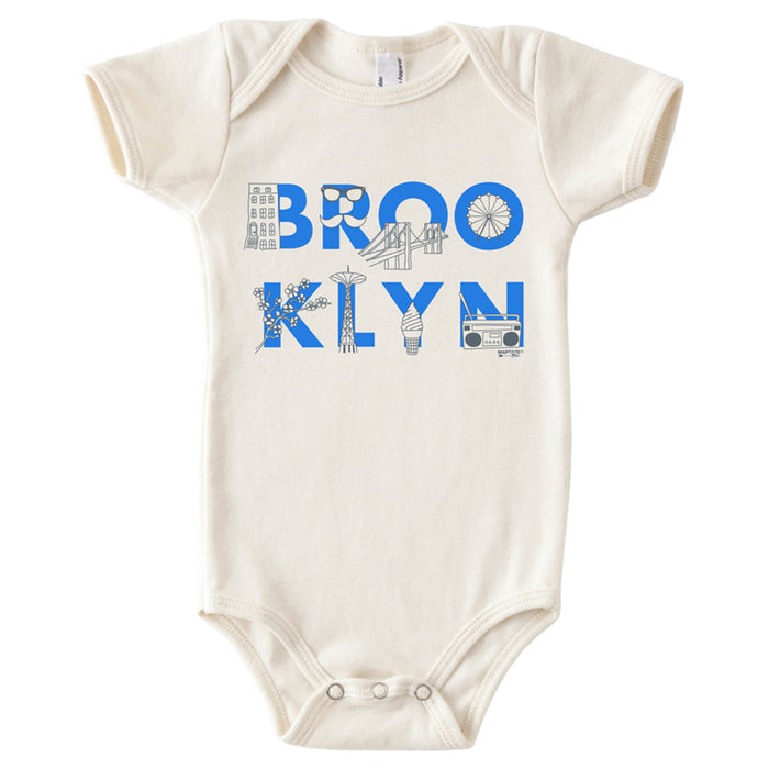 maptote brooklyn font onesie