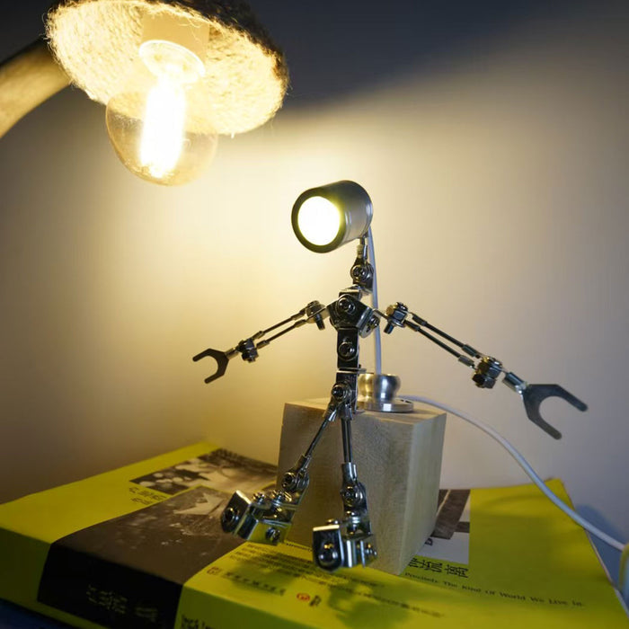 Mechanical Mini Robot Lamp Model Light Companion 3D Recycled Metal Sculpture