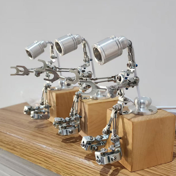 Mechanical Mini Robot Lamp Model Light Companion 3D Recycled Metal Sculpture