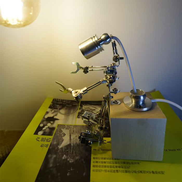 Mechanical Mini Robot Lamp Model Light Companion 3D Recycled Metal Sculpture