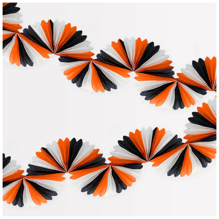 Meri meri black and orange stripe honeycomb fan halloween garland, detail.