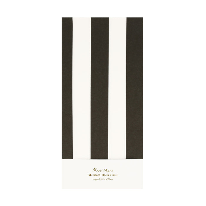 Meri Meri Black & White Striped Halloween paper party table covering in packaging.