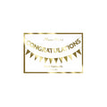 Meri Meri Gold Foil Congratulations Mini Party Garlands, set of 2 in matchbox style packaging, front view.