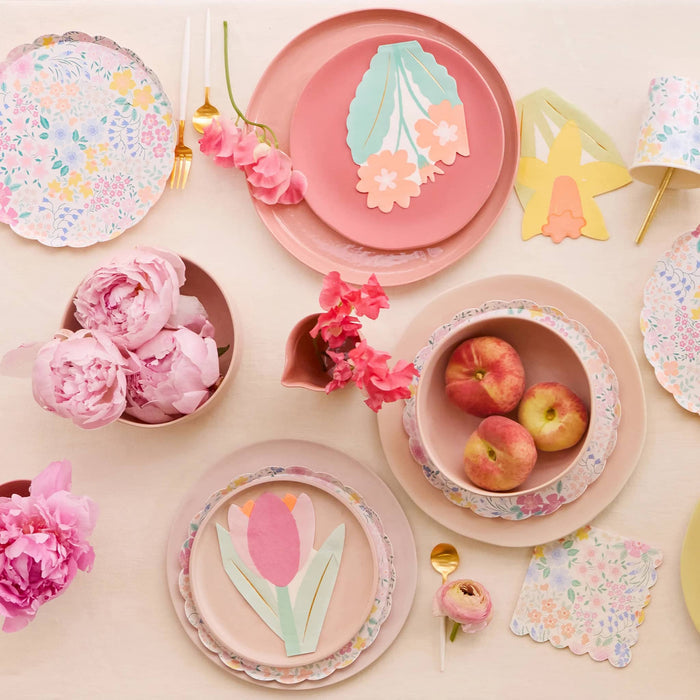 Meri Meri Cottage Garden small paper party napkin in table setting.