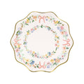 Meri Meri Elegant Floral paper party small plate with wavy edge and gold foil details.