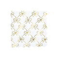 White paper napkins with gold bow pattern on a white background.