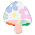 Colorful mushroom-shaped paper plate with flowers and a star, on a white background.
