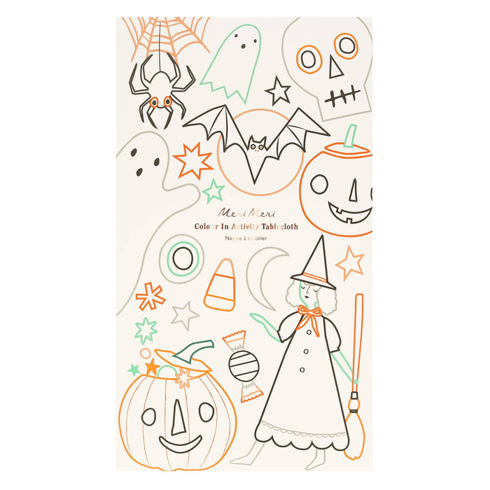 Meri Meri Halloween Color in Activity paper party tablecloth in packaging.