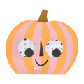 Halloween-themed nail stickers in orange and pink striped pumpkin-shaped packaging on a white background.