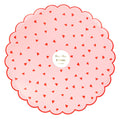 Meri Meri Large Heart Pattern Valentine's Day paper party dinner plates in packaging, front view.