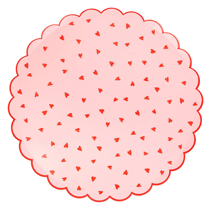 Meri Meri Large Heart Pattern Valentine's Day paper party dinner plate, front view.