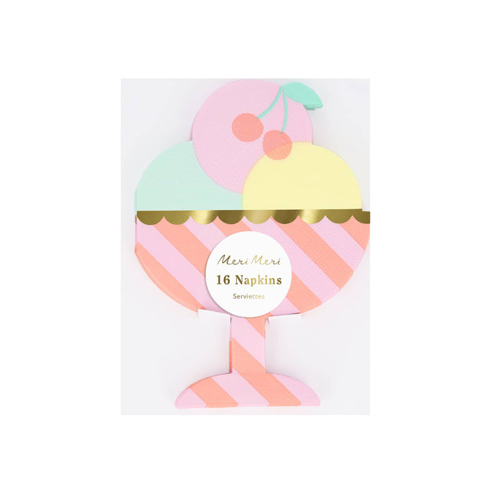 Meri Meri Ice Cream Sundae paper party napkins in packaging.