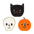 Meri Meri It's Halloween! die-cut paper party napkins in black cat, skull and pumpkin designs.