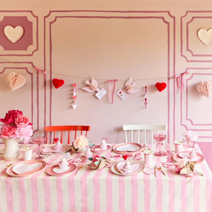 Meri Meri Lovebird Garland Valentine's Day party decoration, shown in a Valentine's Day party setting.