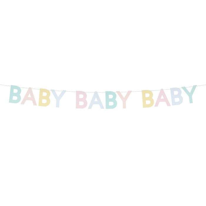 Meri Meri Pastel Scallop Baby garland party decor, full banner shown.