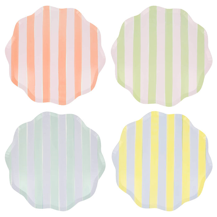 Meri Meri Pastel Stripe large paper party dinner plates in 4 styles.