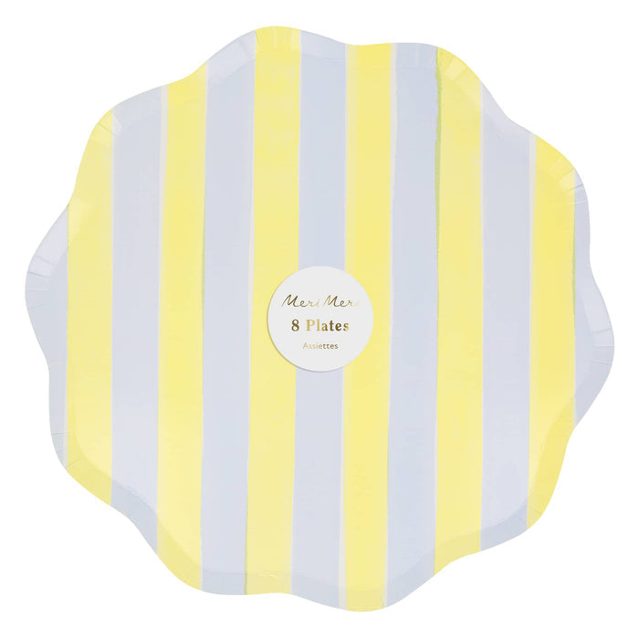 Meri Meri Pastel Stripe large paper party dinner plates in packaging.