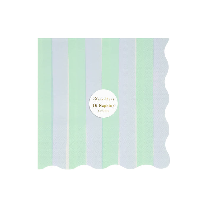Meri Meri Pastel Stripe large paper party dinner napkins in packaging.