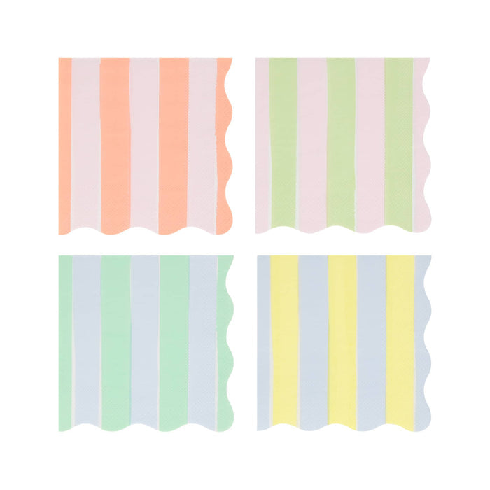 Meri Meri Pastel Stripe small paper party napkins in 4 styles.