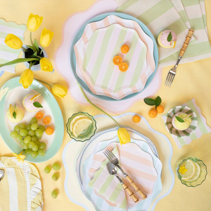 Meri Meri Pastel Stripe small paper party napkins in table setting.