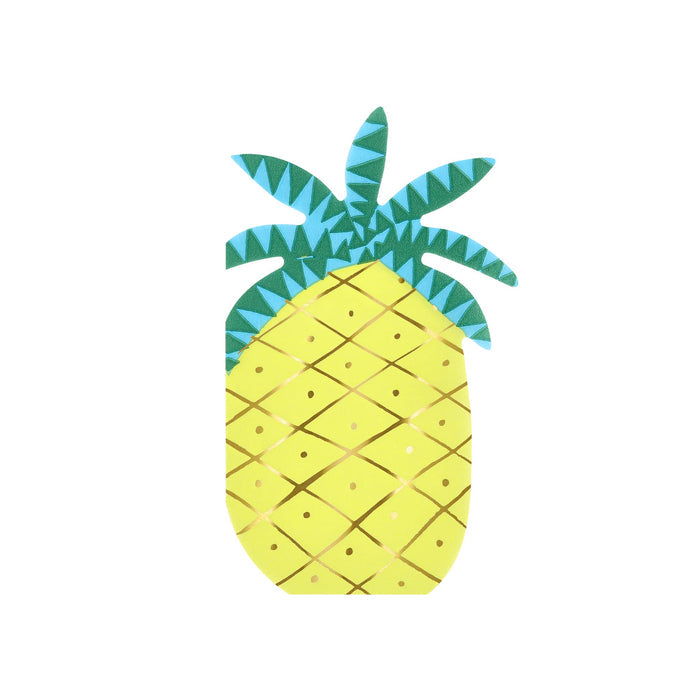 Decorative pineapple shaped paper party napkins with geometric leaf design on a white background.