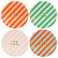 meri meri stripe happy birthday dinner plates in 4 colors.
