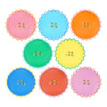Set of 8 colorful small paper plates with ric-rac rim and 'Happy Birthday' text in gold foil, on a white background.
