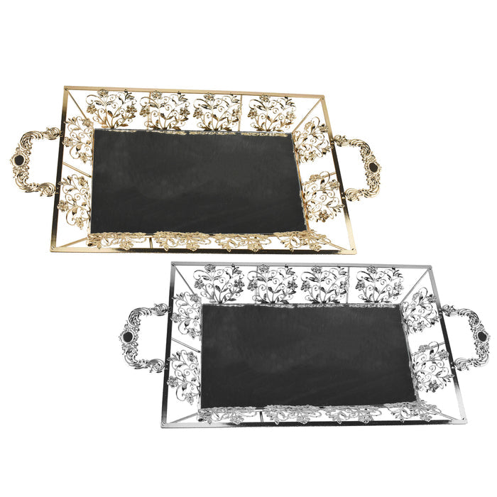 Metallic Flourish Mirror Base Rectangle Tray, 23-1/4-Inch
