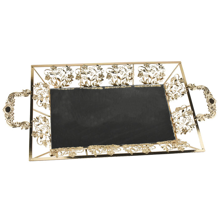 Metallic Flourish Mirror Base Rectangle Tray, 23-1/4-Inch