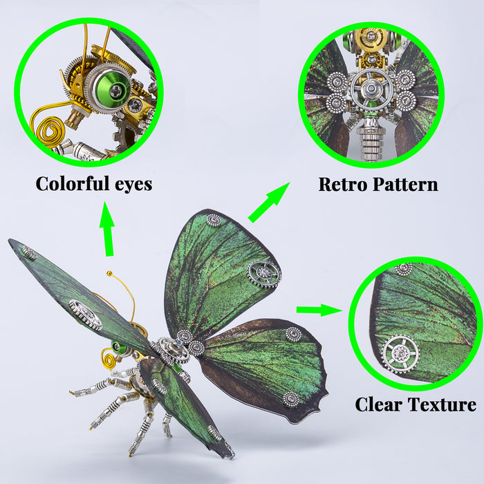 Metallic Green Steampunk Butterfly  Chrysozephyrus Metal Model Kits