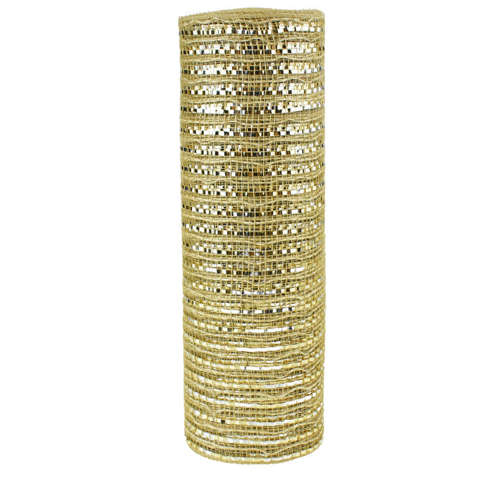 Metallic Jute Line Fabric Mesh, 10-Inch x 10-Yard - Champagne
