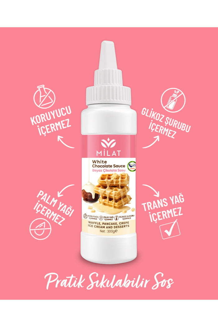Milat White Dessert Sauce (Gluten Free) is a smooth and creamy topping crafted in Türkiye using carefully selected ingredients.