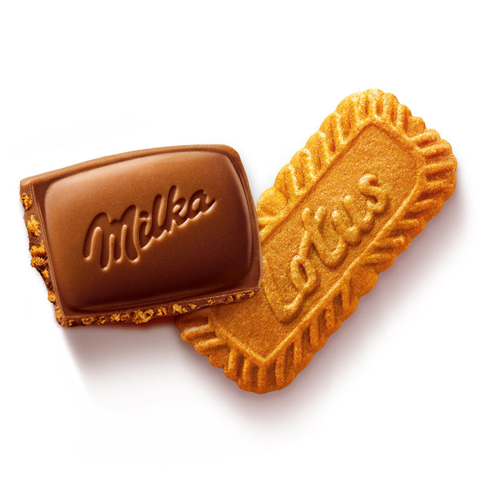 Milka Biscoff Milk Chocolate Bar brings together Milka’s smooth Alpine milk chocolate and the irresistible crunch of caramelized Biscoff-style biscuit pieces.