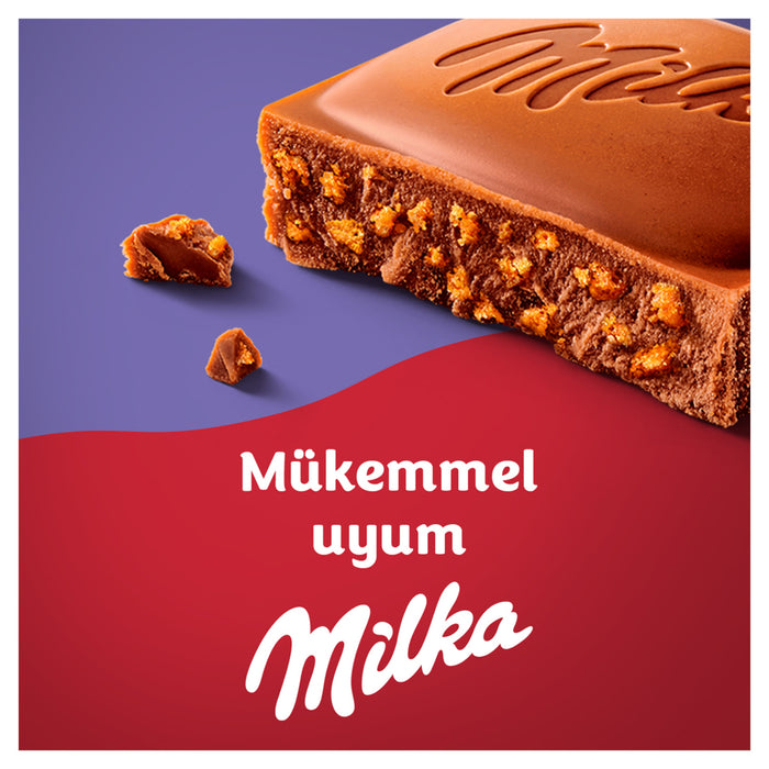 Milka Biscoff Milk Chocolate Bar brings together Milka’s smooth Alpine milk chocolate and the irresistible crunch of caramelized Biscoff-style biscuit pieces.