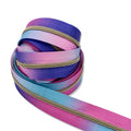 Mixed Berry Ombré | #3 Antique Gold Zipper by the Yard - 3 Yard Singles