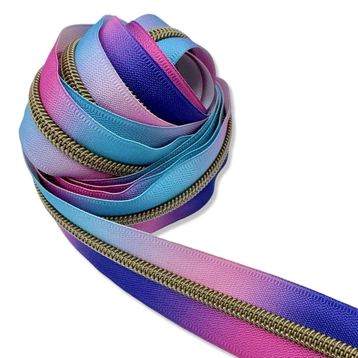 Mixed Berry Ombré | #5 Antique Gold Zipper by the Yard - 3 Yard Singles