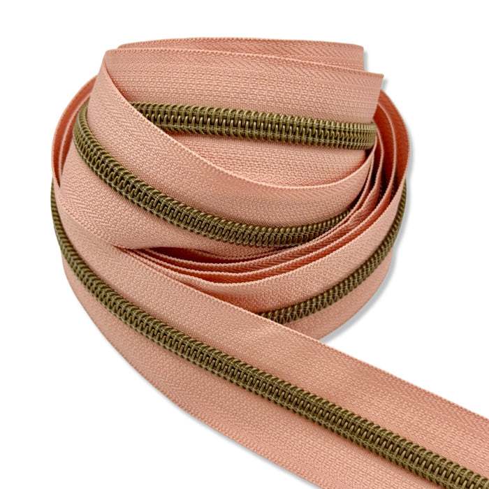 Monticello Peach  | #5 Antique Gold Zipper by the Yard - 3 Yard Singles