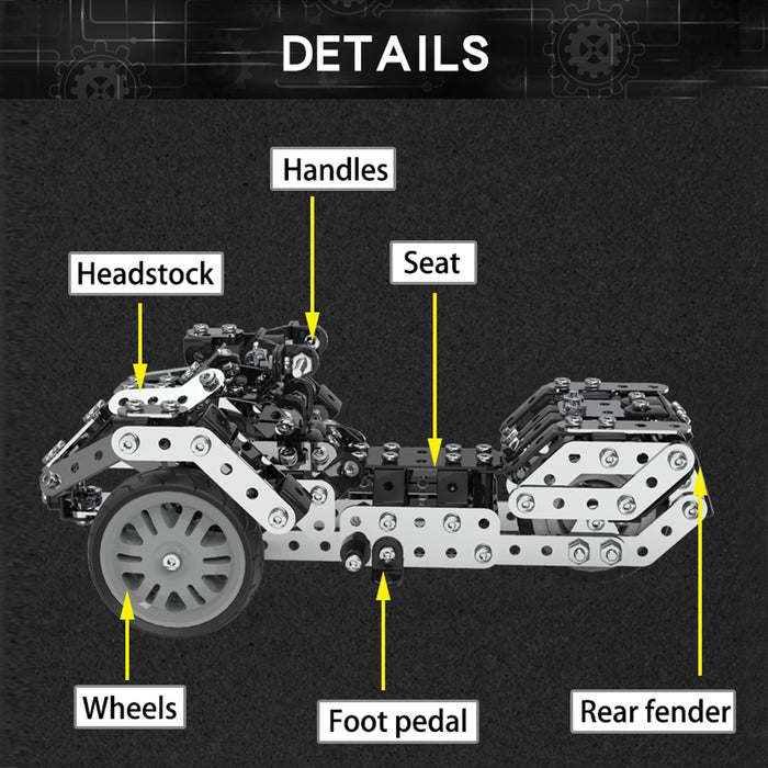 Motorcycle Assembly Model DIY Inverted Tricycle Puzzle Toy Stainless Steel Screw Kit 498Pcs